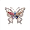 Stift broscher smycken stift utsökta lyxiga high-end ihåliga fjäril brosch mode söt elegant kristallguld pläterad juvelr dhqu2