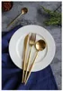 Conjuntos de louça 4 pçs faca de jantar de ouro garfo talheres 18/10 aço inoxidável Frost restaurante conjunto de luxo acessórios de cozinha de metal louça