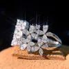 Unique Jewelry Wedding Rings 925 Sterling Silver Round Cut CZ Diamond Gemstones Female Eternity Flower Engagement Band Rings Gift R017