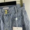 2022 Kvinnorflickor 100% bomullsdesignerbyxor Jeans med brevknappar diamantmönster kvinnlig high end Milan Runway Casual Outwear Denim Casual rak lång byxor