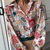 Kvinnors blusar Skjortor Polyester Fashion Flower Mönster Chiffonskjorta mjuka kvinnor toppar lätt för hösten