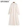 Kvinnor Fashion Hollow out broderi Midi Dress Vintage Three Quarter Sleeve With Foder Female Dresses Vestidos 220526