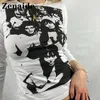 Zenaide Grün Gothic Langarm Crop Top Y2K Frauen Frühling Harajuku Sexy Print Grunge Mode Ästhetische Vintage T Shirt 220407