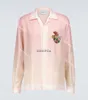 Casablanca Cuban men wear gradient pink loose casual silk long sleeved shirt295M