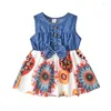 Girl's Dresses Baby Girls Denim Vest Stitching Froral Dress Child Sleeveless Clothes 6M-4YGirl's