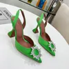 Designer Sandals High Heels Amina Muaddi Pumpar Begum Bow Crystal-embelled Buckle Pointed Toesl Sunflower Sandal Summer Footwear 10cm Dinner Dress Shoes No359