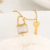 Classic Design Lock Key Pendant Necklace Gold Plated Stainless Steel Jewelry for Women Gift