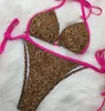 Hem Textil Sexig Broderi Bikini Set Varumärke Bokstäver Badkläder Designer Metallkedja Hög kvalitet Dam Backless Split Baddräkt bikinis