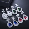 Vinatge Fiori lunghi Orecchini firmati con ciondoli AAA Gioielli con zirconi cubici Bianco Blu Verde Rosso CZ Rame Diamante Orecchini in argento Per le donne Festa Sposa Regalo di nozze