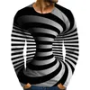 Homme Illusion d'optique graphique grande taille T-Shirt imprimé quotidien à manches longues hauts exagéré autour du cou arc-en-ciel Streetwear 220601