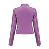 Jaqueta de couro da moda feminino moto motociclista motocicleta casaco feminino roxo preto café vermelho outono primavera cuir femme l220801