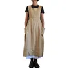 Work Dresses Plus Size For Women 2022 Solid Color Sleeveless Square Neck Pockets Cotton Linen Apron Loose Long Dress Casual Overalls