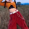 Y2K Rote Hose Große Taschen Hose Kette Reißverschluss Hohe Taille Cargohose Retro 90S Mode Streetwear Frauen Herbst Hose 220719