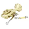 Mini Pocket Pocket Trumpe BB Instrumento de vento de latão plano com luvas de bocal de pano de limpeza de pano de transporte