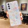 Fundas de papel de flores de moda para Samsung A53 A33 A73 Note 20 A12 A32 A42 A52 A72 A22 S22 Ultra S21 FE Plus A13 5G Soft Clear TPU Floral Transparente Funda trasera de teléfono de lujo