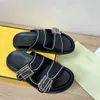 Designer Couple Canvas Sandals Double Strap Flat Buckle Slippers Mule Shoes Leather Bottom Beach Slides Rubber Soles Summer Flip Flops With Box NO394