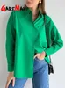 Groene vrouwen oversize shirt wit 100% katoen lange mouw losse basis top lente elegante mooie blouses voor vrouwen 220407