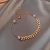 Cadeia de link Cadeia de design coreano Jóias de jóias de moda Bracelete de ouvido de trigo de metal simples Braceletlink feminino elegante feminino Fawn22