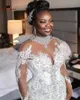 Luxus Sexy Meerjungfrau Brautkleider Stehkragen Tüll Spitze Applikationen Kristall Perlen Diamant Brautkleider Benutzerdefinierte Größe
