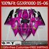 Carrosserie OEM pour SUZUKI GSXR-1000 GSXR 1000 CC GSXR1000 2005 2006 Flammes roses Corps 122No.145 K5 1000CC 2005-2006 GSX R1000 GSX-R1000 05 06 Kit de carénage de moulage par injection