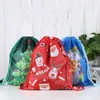 Julstrånsäck Xmas Santa Claus Snowman Elk Tree Tryckt Slingväskor Kids Polyster Ryggsäckar Cartoon School Pouch Boys Girls Bundle Pocket 12 Color Pull