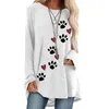 Autumn Women Casual Dog Paw Print White Long T-shirts Loose O-neck Long Sleeve Tops Ladies Street Elegant Pullover Gray Tees 2XL 220511