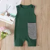 2022 Abbigliamento estivo Neonato Onesies Pocket Cotton Toddler Ragazzi Ragazze Pagliaccetto Pit Cloth Tuta senza maniche a righe G220521