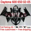 Bodys للدراجات النارية لـ Daytona600 Daytona650 02-05 هيكل العمل 148no.8 Cowling Daytona 650 600 CC 02 03 04 05 Daytona 600 2002 2003 2004 2005 ABS Fairing Kit Matte Black