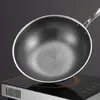 KATA 430 Acier Inoxydable Wok Poêle Épaisse En Nid D'abeille À La Main Poêle À Frire Antiadhésive Non Rouille Cuisinière À Gaz/Induction Cuisine Cook 220423