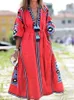 Retro haftowa sukienka kobiety wysoka talia Linia letnia maxi sukienka bohemian styl trzy ćwierć rękawowy