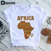 アフリカマップグラフィック女性Tシャツ夏のハラジュク女性トップスティーガールホワイトプリントストリートウェアドロップシップ220527