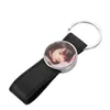 DIY leather sublimation blank leather keychains thermal transter square round oval heart keychain photo frame keyring Silver Plated Car Key Ring Lovers Jewelry