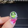 Klusterringar klart grön peridot ädelsten silver ring födelsedagsfest tjej gåva bra färg verklig naturlig ädelsten fin prydnad juvelry cluster