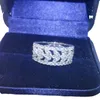 Alyanslar Basit Moda Takı 925 STERLING Gümüş Dolgu Dantel 5A Kübik Zirkon Pave CZ Diamond Beyaz Altın Sonsuzluk Partisi Kadın Band Ring Hediye