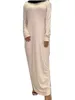 Muslimisches Polyester-Slip-Kleid, Sommerrock für Damen, innere Kleider, lässige Frauen, islamische Abaya, lange Ärmel, Maxi-dünnes Kleid, ethnisch