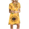 Casual Dresses Sunflower Print For Women Short Sleeve O-neck Summer Beach Dress Boho Sundress Sommerkleider Damen Woman SukienkaCasual