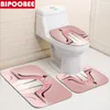 Red Lips Bathroom Curtain Set Pink High Heel Bath Mat Sets Shower Curtains with Hooks Black Non-Slip Pedestal Rug Toilet Cover 220517