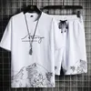 Mens Tshirt Shorts Set Summer Respirant Casual T-shirt Running Set Mode Harajuku Imprimé Homme Sport Costume 220526