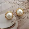 Stud Silver Needle Antique Gold Round Large Pearl EarringsStud Kirs22