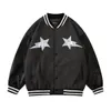 Herrjackor Herrarna Streetwear Baseball Jacket Coat Letter Brodery Leather Patchwork Japan Korean College Hip Hop Fashion Rockmen's