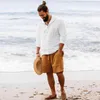Camisas masculinas com capuz cor sólida outono manga longa topos casuais botões de algodão linho vintage verão praia camisas masculinas 220813