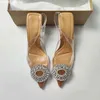 Sapatos para mulheres 2022 Sandálias Zarz Marca de luxo de verão Transparentes Transparentes Rhinestones apontados com saltos de salpicos Mulher Sexy Bombas G220520