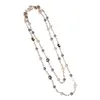 Chaînes bijoux coréens hiver fleur pull chaîne longue perle collier pendentif Double femme colliers pour femmeschaînes Elle22