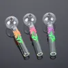 Pyrex Glass Oil Burner Pipes Glow In The Dark 2 Types Silicone Flowers Fire Patterns Dab Straw Straight Tube Pipe For Water Bongs DHL Free