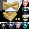 Hi-Tie Classic Black Bow Ties for Men 100% Silk Pre-Tied Bow Tie Pocket SqUAre Cufflinks Suit Set Floral Gold Bowties 220506