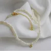 Collier noué à la main, collier de clavicule en perles d'eau douce baroques blanches, bijoux en perles de 4 à 5mm