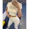 Бесшовные спортивные женские урожая футболка бюстгальтер ногирующие шорты спортивные тренировки одежда фитнес йога тренажерный зал носить A012BTP