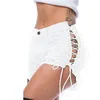 Sexy Sommer Frauen Denim Shorts Schwarz Weiß Hohe Taille Ripped Kurze Jeans Femme Quaste Spitze Up Bandage hosen W220326