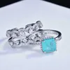 Anéis de casamento Luxury 2pcs onda de moda dupla anel Full Pave Full Shiny Small Zircon Square Paraiba Pedra de joias incomuns presentes