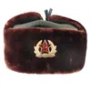 Bérets hiver plus épais Faux Fur Flap Flaps Hommes Badge militaire de l'armée soviétique